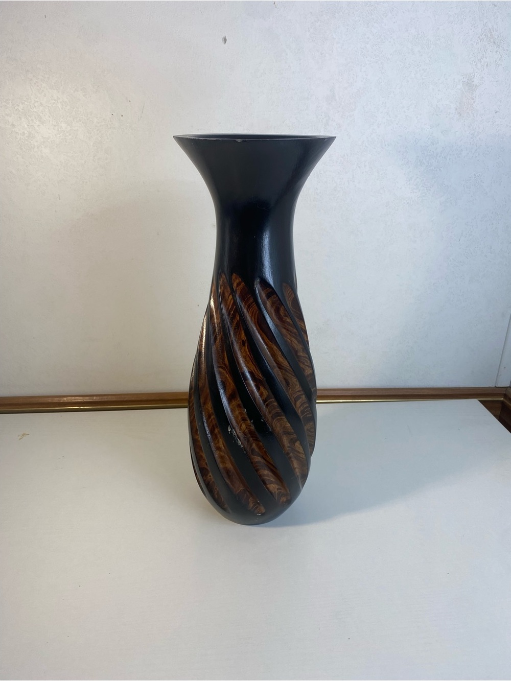 Hand Carved Mango Wood Vase, Twisted Spiral Boho Decor, 14 Inch Tall
